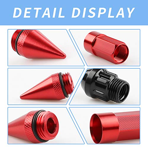 EZPROIT 20Pcs Anti Theft Spikes Extended Tuner Wheel/Rims Lug Nuts M12X1.5+Socket (Red) - Image 3