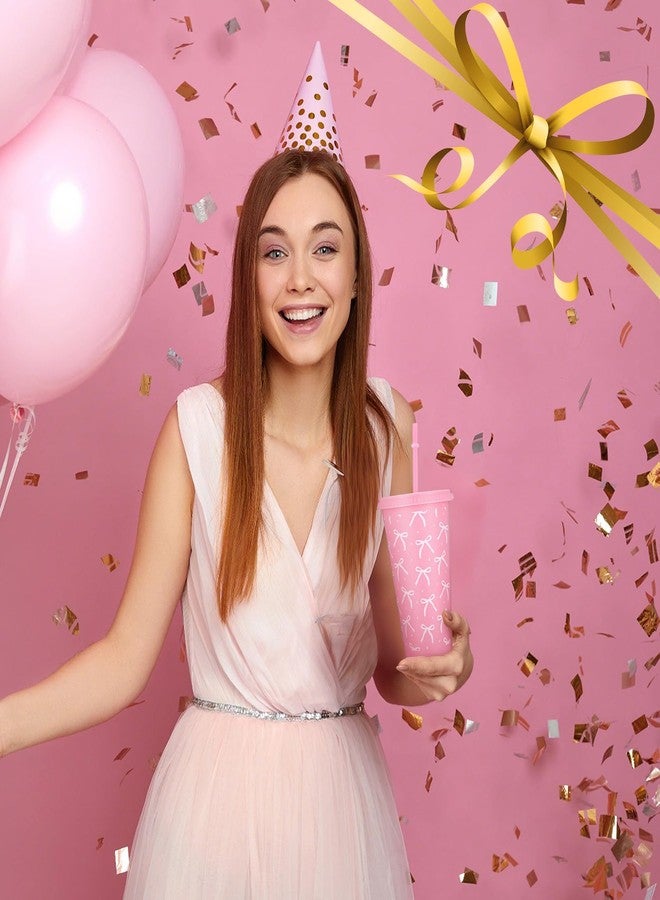 Pickmesh 12 Pcs Pink Bow Party Decorations 24 oz Bow Plastic Cups with Straw and Lid Cute Reusable Drinking Cups Bachelorette Birthday Bridal Engagement Party Favor Drinkware Supplies - Image 5
