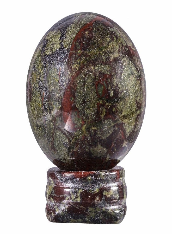 Rockcloud Round Dragon Bloodstone Crystal Ball Gemstone Figurine with Stone Stand, Polished Healing Crystal Divination Sphere for Yoga Meditation Feng Shui Home Decor, Red&Green - Image 1