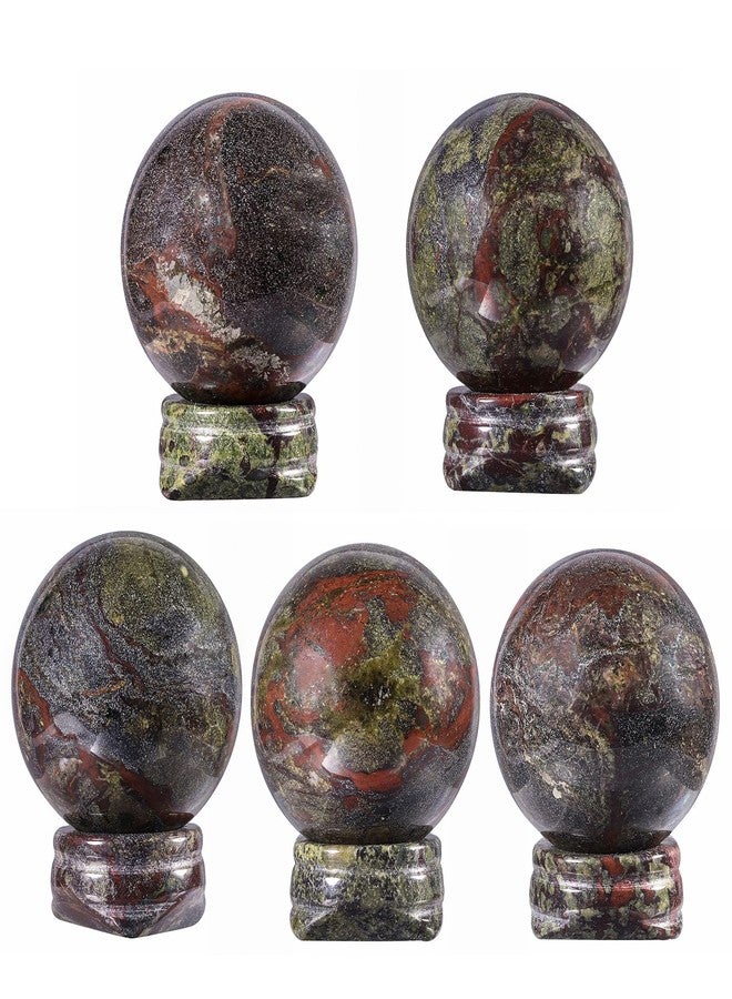 Rockcloud Round Dragon Bloodstone Crystal Ball Gemstone Figurine with Stone Stand, Polished Healing Crystal Divination Sphere for Yoga Meditation Feng Shui Home Decor, Red&Green - Image 5