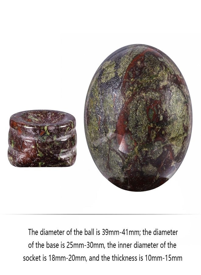Rockcloud Round Dragon Bloodstone Crystal Ball Gemstone Figurine with Stone Stand, Polished Healing Crystal Divination Sphere for Yoga Meditation Feng Shui Home Decor, Red&Green - Image 2