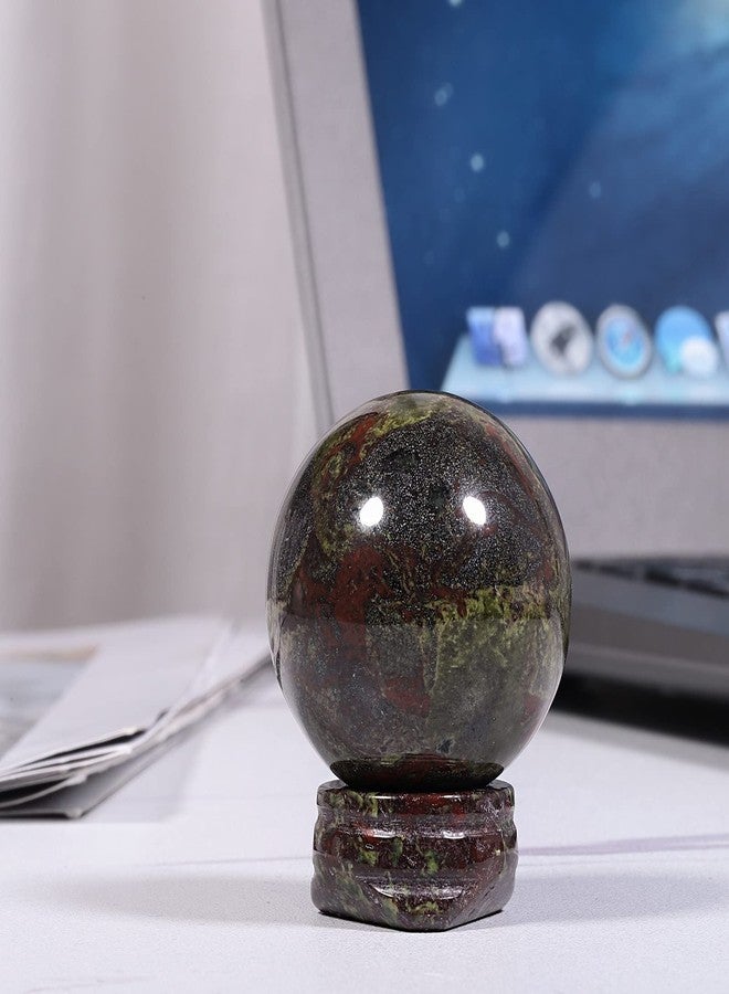 Rockcloud Round Dragon Bloodstone Crystal Ball Gemstone Figurine with Stone Stand, Polished Healing Crystal Divination Sphere for Yoga Meditation Feng Shui Home Decor, Red&Green - Image 4