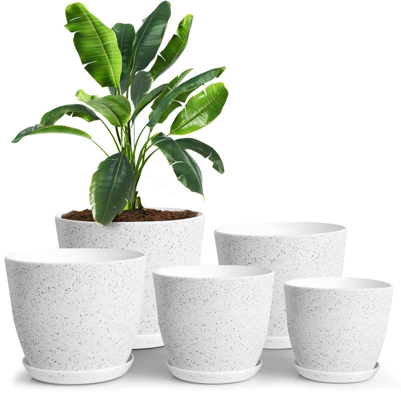 Utopia Home - Spotty Plant Pots Indoor with Drainage - 7/6.6/6/5.3/4.8 Inches Flower Pots - 5 Pack Plastic Planters - Ideal for Stocking Stuffers - (Speckled Grey, Pack of 5) - Image 1