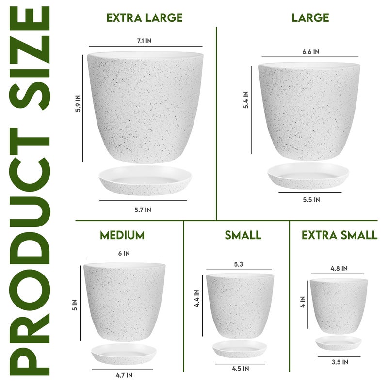 Utopia Home - Spotty Plant Pots Indoor with Drainage - 7/6.6/6/5.3/4.8 Inches Flower Pots - 5 Pack Plastic Planters - Ideal for Stocking Stuffers - (Speckled Grey, Pack of 5) - Image 2
