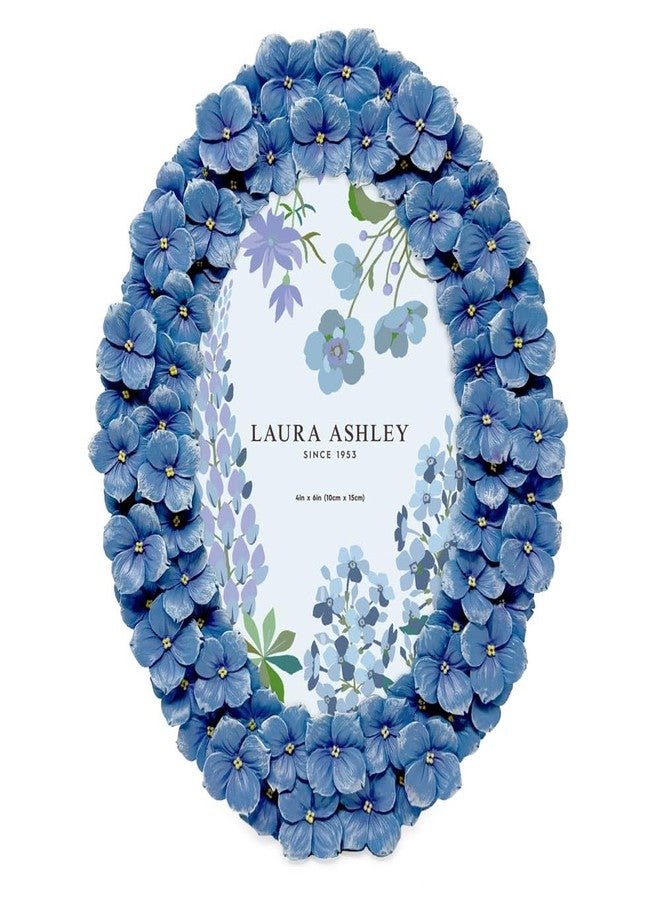 لورا أشلي إطار صور بيضاوي الشكل مصنوع يدويًا من الراتنج، مزين بزهرة الكوبية الزرقاء، من لورا آشلي، مقاس 4x6، مع حامل وخطاف، مناسب للعرض على الطاولة أو الحائط، تصميم زهري زخرفي، ديكور منزلي، فن، معرض صور (4x6، أزرق) - Image 2