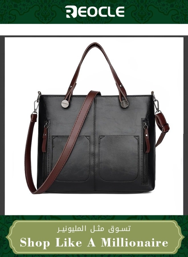 REOCLE Women's Purses Tote Bag Handbags PU Leather Shoulder Crossbody Bag with Multi-Pockets Vintage Elegant Handbag for Work & Daily Use & Travel  - Image 1