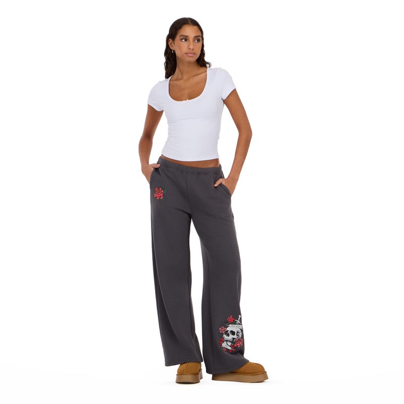 Forever 21 Womenâ€™s Wide Leg Jogger with Hidden Drawstring and Screens/Rhinestones â€“ Fleece Sweatpants for Trendy Streetwear Style, Grey, Medium - Image 2
