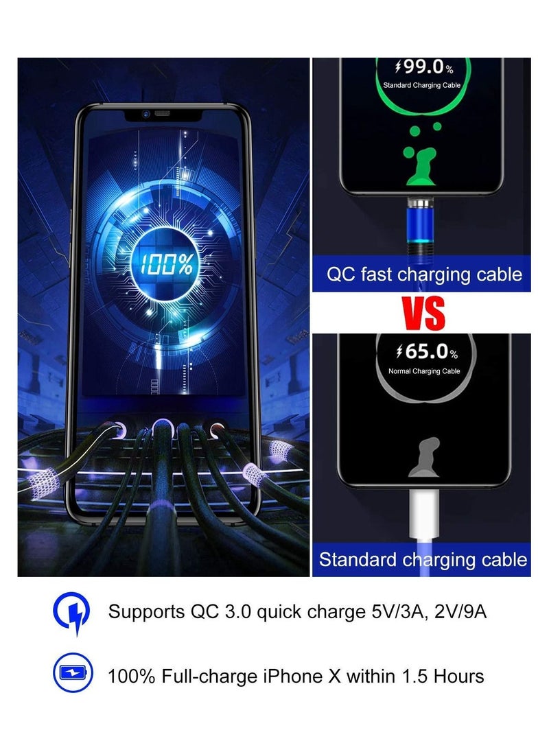 Magnetic Type c Cable,【2 Pack】Magnetic USB C Cable with Led Light, Support QC 3.0 Fast Charging & Data Transfer, Nylon Braided Magnet Phone Charger Cord for Type C Devices