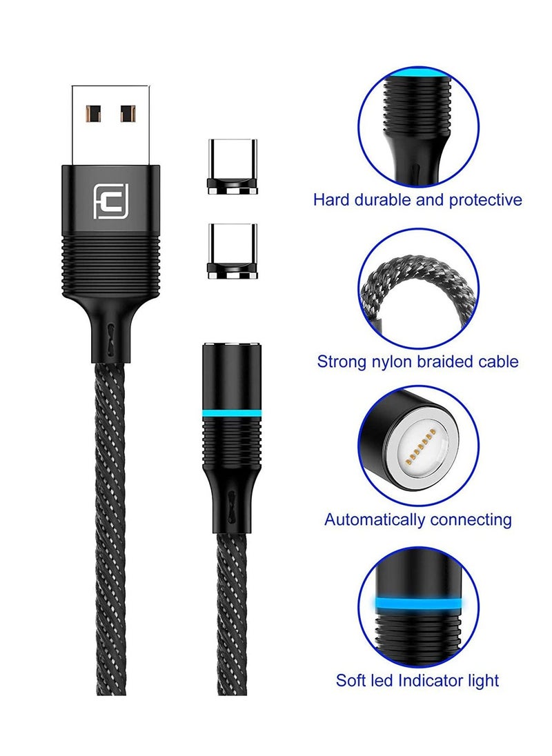 Magnetic Type c Cable,【2 Pack】Magnetic USB C Cable with Led Light, Support QC 3.0 Fast Charging & Data Transfer, Nylon Braided Magnet Phone Charger Cord for Type C Devices