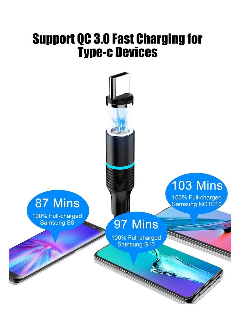 Magnetic Type c Cable,【2 Pack】Magnetic USB C Cable with Led Light, Support QC 3.0 Fast Charging & Data Transfer, Nylon Braided Magnet Phone Charger Cord for Type C Devices