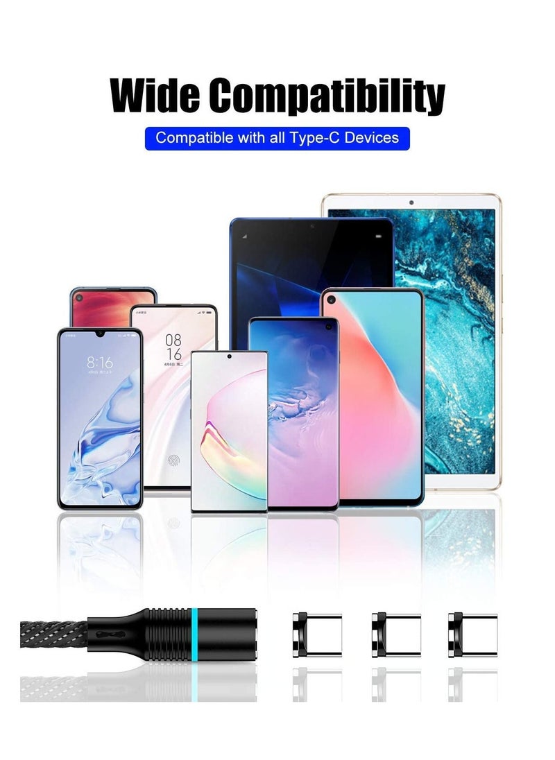 Magnetic Type c Cable,【2 Pack】Magnetic USB C Cable with Led Light, Support QC 3.0 Fast Charging & Data Transfer, Nylon Braided Magnet Phone Charger Cord for Type C Devices