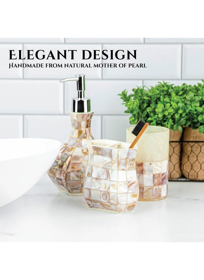 Creative Scents - Milano Bathroom Toothbrush Holder Family Brush Cup Holds Multiple Standard Toothbrushes Mother Of Pearl - Image 1