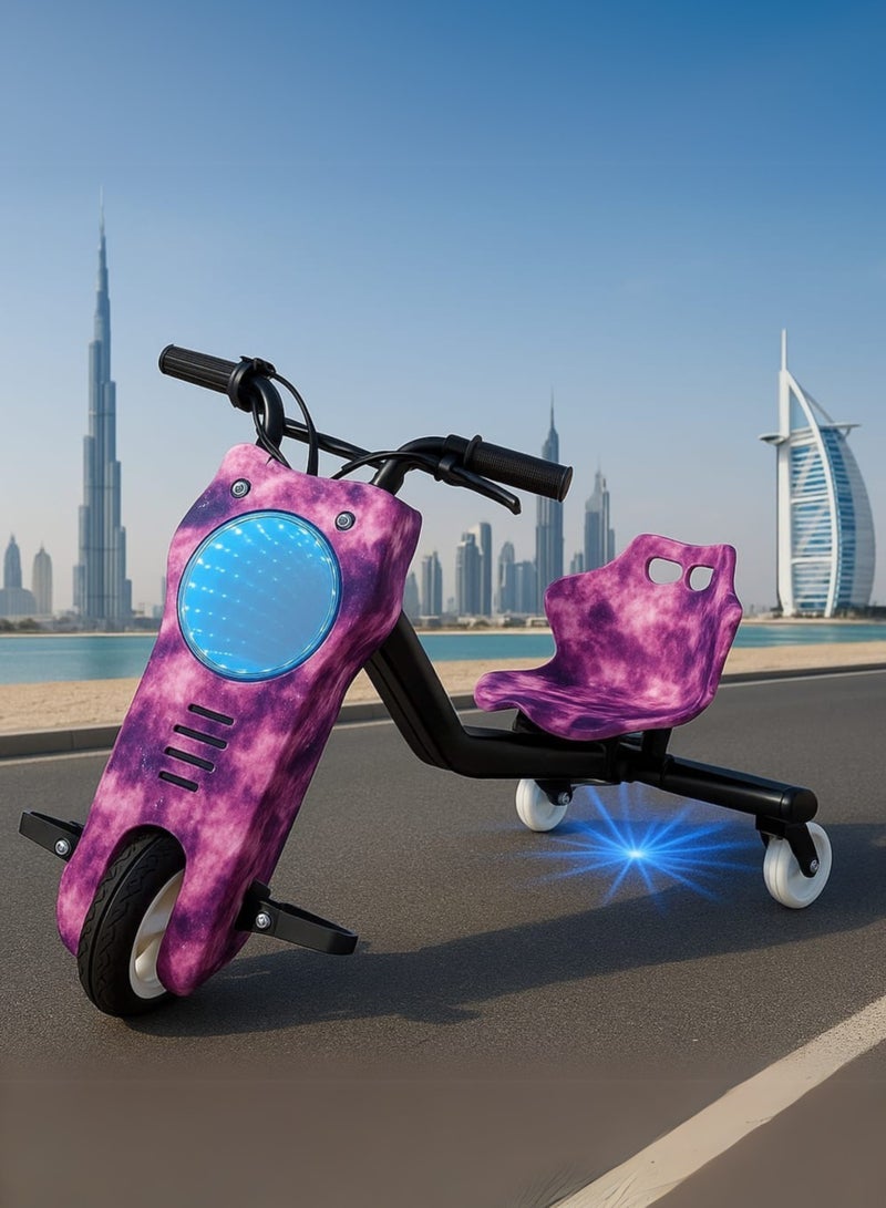 36V Drifting Scooter 3 Wheel Electric Scooter - 3 Driving Modes- Bluetooth- Speaker- Lights - Shock Absorber Safety Gears Speed Up To 15 KM/h (Pink)