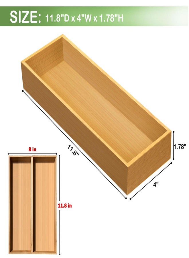 guiogc Bamboo Drawer Silverware Organizer, Utensil Organizer, Bamboo Storage Box Wood Silverware Tray for Drawer Set of 2 - Image 2