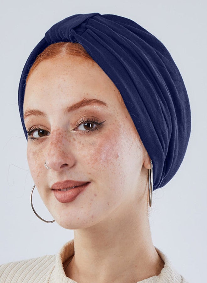 Tie Shop - Knotted Cotton Turban - Dark Blue For Women