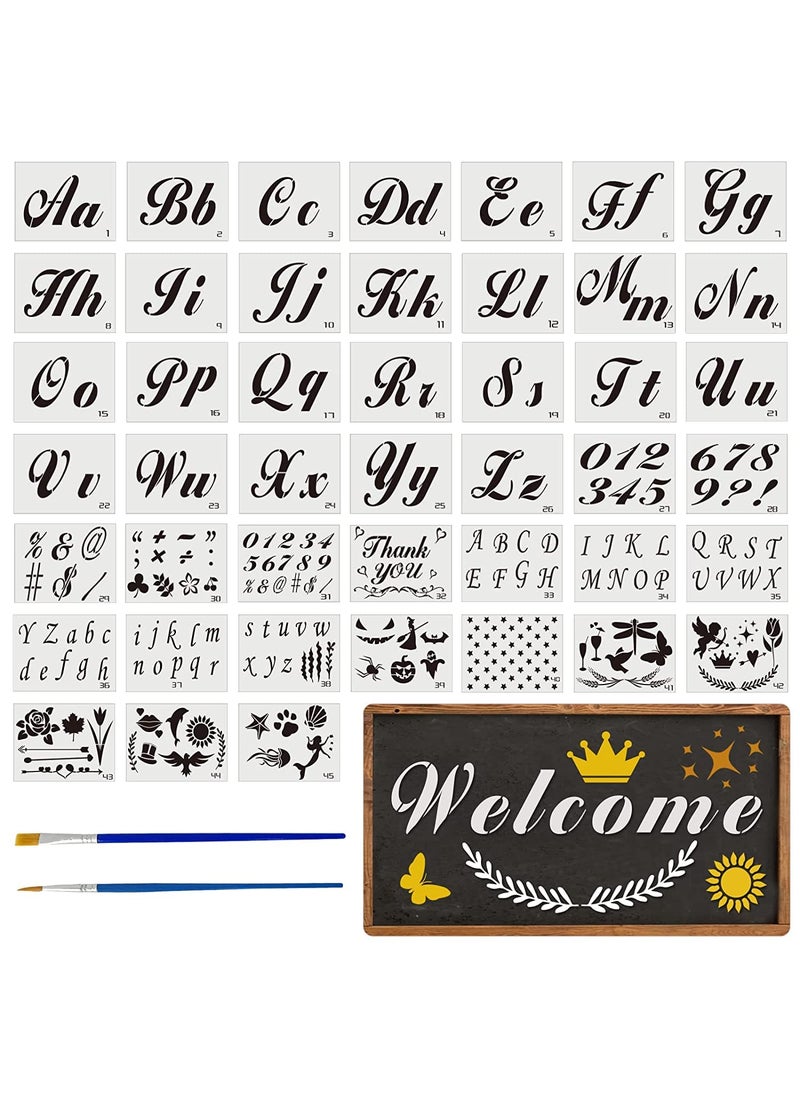 DEQUERA Dequera Letter Stencils 45PCS 85X6 Large Reusable Drawing Stencils for Painting on Wood Uppercase and Lowercase LetterSymbolNumberPattern Painting Diary Template Plastic Stencils for Scrapbook 