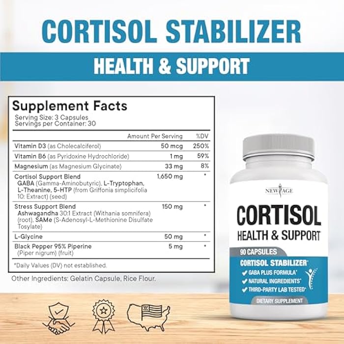 NEW AGE Cortisol Supplement for Women - Natural Cortisol Detox Manager Reducer - Ashwagandha, GABA, 5 HTP, L-Tryptophan, L-Theanine - 180 Count - Image 3