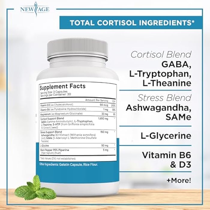 NEW AGE Cortisol Supplement for Women - Natural Cortisol Detox Manager Reducer - Ashwagandha, GABA, 5 HTP, L-Tryptophan, L-Theanine - 180 Count - Image 5