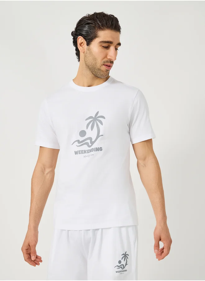 Styli Graphic Print T-Shirt and Drawstring Waist Shorts Set