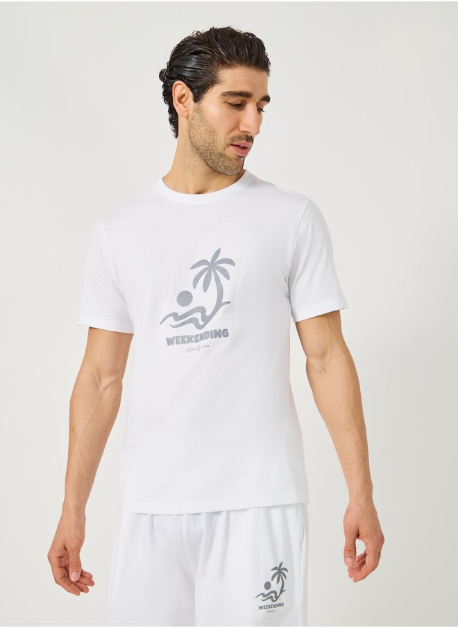 Styli Graphic Print T-Shirt and Drawstring Waist Shorts Set  - Image 2