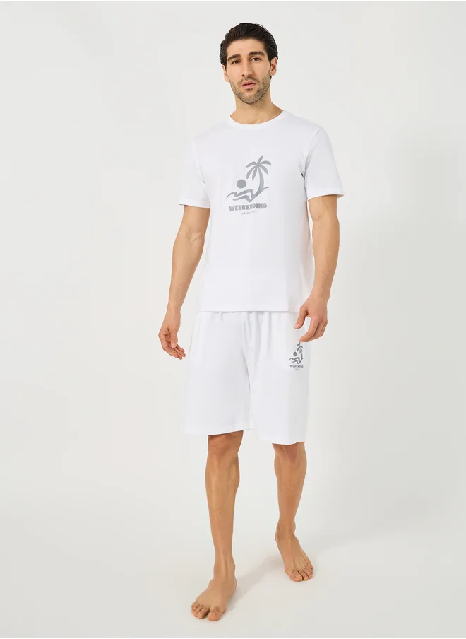 Styli Graphic Print T-Shirt and Drawstring Waist Shorts Set
