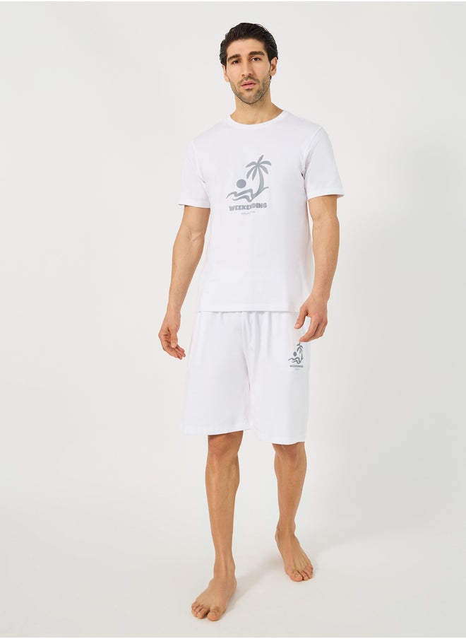 Styli Graphic Print T-Shirt and Drawstring Waist Shorts Set  - Image 1