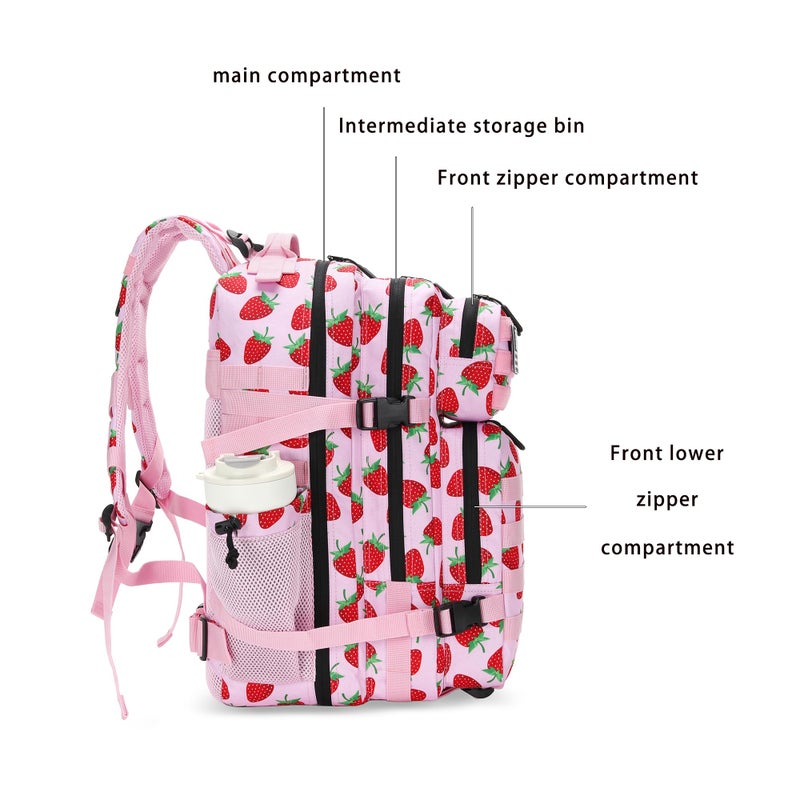 Lovelinks21 45L Tactical Assault Backpack 3 day assault pack with Molle Waterproof backpack Rucksack for Tactical Backpacks (Strawberry) - Image 5