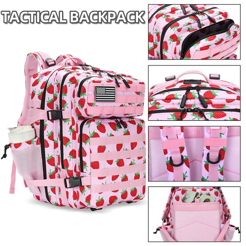 Lovelinks21 45L Tactical Assault Backpack 3 day assault pack with Molle Waterproof backpack Rucksack for Tactical Backpacks (Strawberry) - Image 3