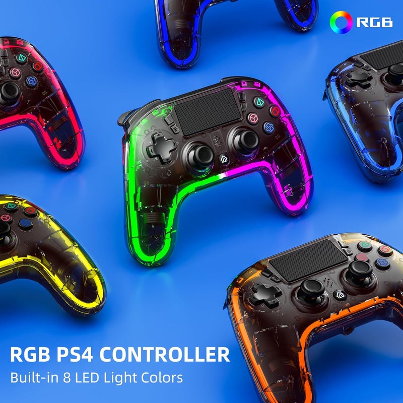 HONGHAO Custom Controllers For PS4 with Hall Trigger and 8 Color Changing LED Lights, Wireless PS4 Remote Dual 4 Shock Aimbot Joystick Controller for Playstation 4 (Brown) - Image 2