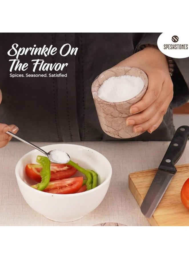 RADICALn Marble Salt Cellar With Spoon 3'' Inches Marinara Handmade Salt Holder With Lid Kitchen Storage Accessories - Salt Container & Sugar Bowl, Spice Seasoning Containers for Kitchen Countertop  - Image 3