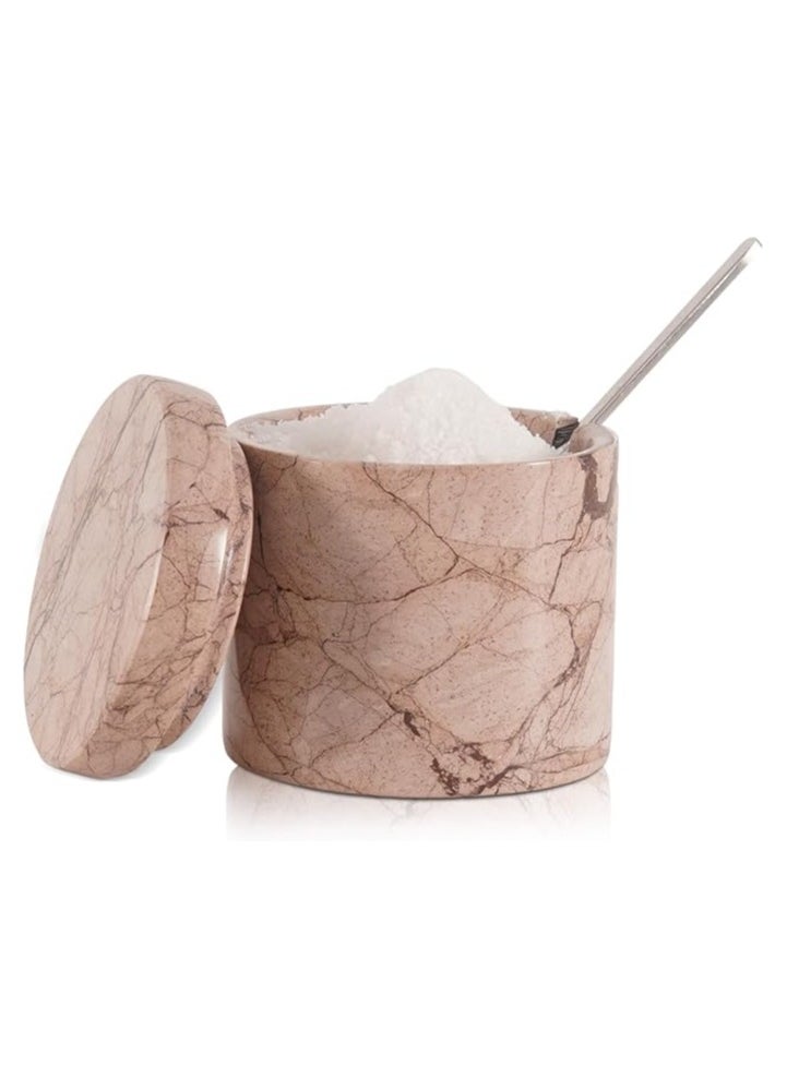 RADICALn Marble Salt Cellar With Spoon 3'' Inches Marinara Handmade Salt Holder With Lid Kitchen Storage Accessories - Salt Container & Sugar Bowl, Spice Seasoning Containers for Kitchen Countertop  - Image 1