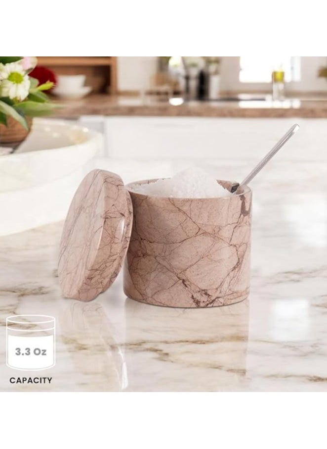 RADICALn Marble Salt Cellar With Spoon 3'' Inches Marinara Handmade Salt Holder With Lid Kitchen Storage Accessories - Salt Container & Sugar Bowl, Spice Seasoning Containers for Kitchen Countertop  - Image 5