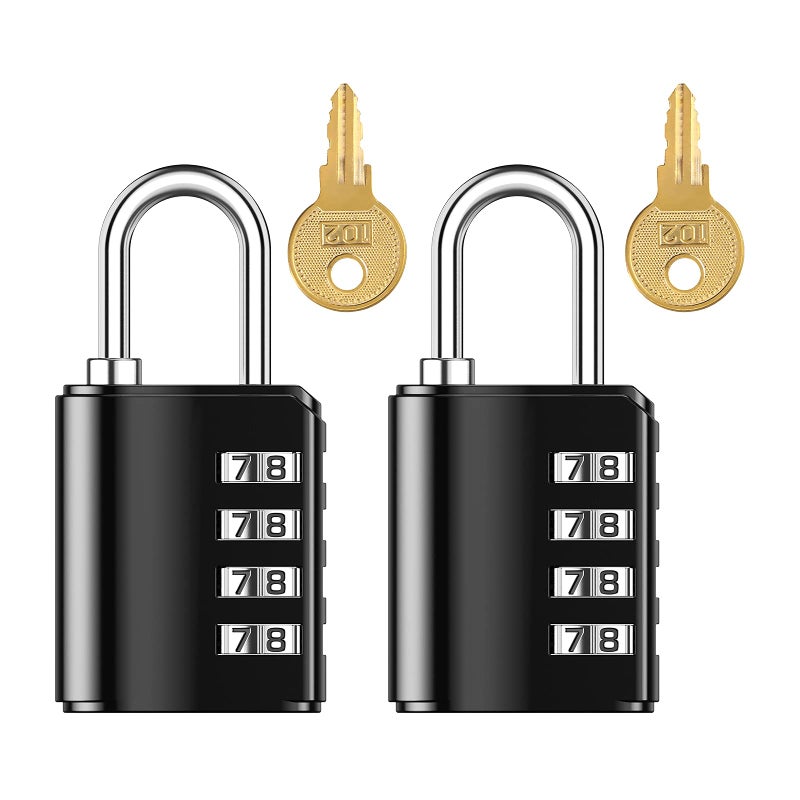 KeeKit Combination Lock 4 Digit Combination Padlock with Keys Resettable Waterproof Gate Lock for Locker Gym Fence Case School Employee Locker Toolbox 2 Pack Black