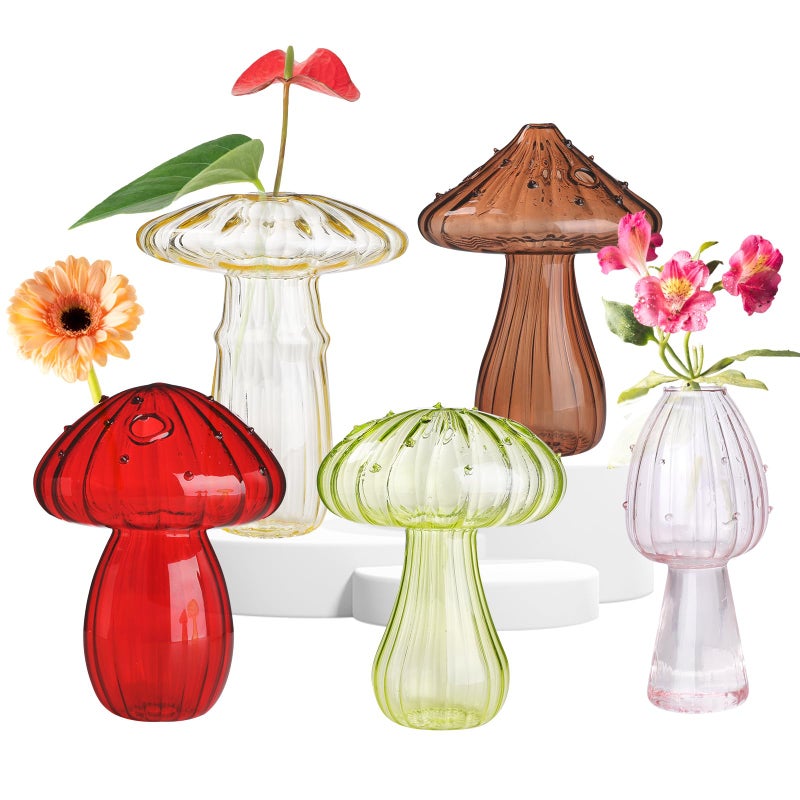 5 PCS Mushroom Shaped Glass Vase Planters Clear Hydroponic Vase Flowers Plants for Decorative CenterpieceTable DecorHome Wedding Party 5 Color