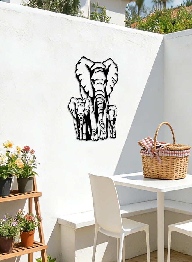 Maoerzai Elephant Family Metal Wall Art, Geometric Elephants Metal Sign, Modern African Metal Wall Decor for Living Room & Home (Black - Elephant Sign-3, 12 x 14 Inch) - Image 3