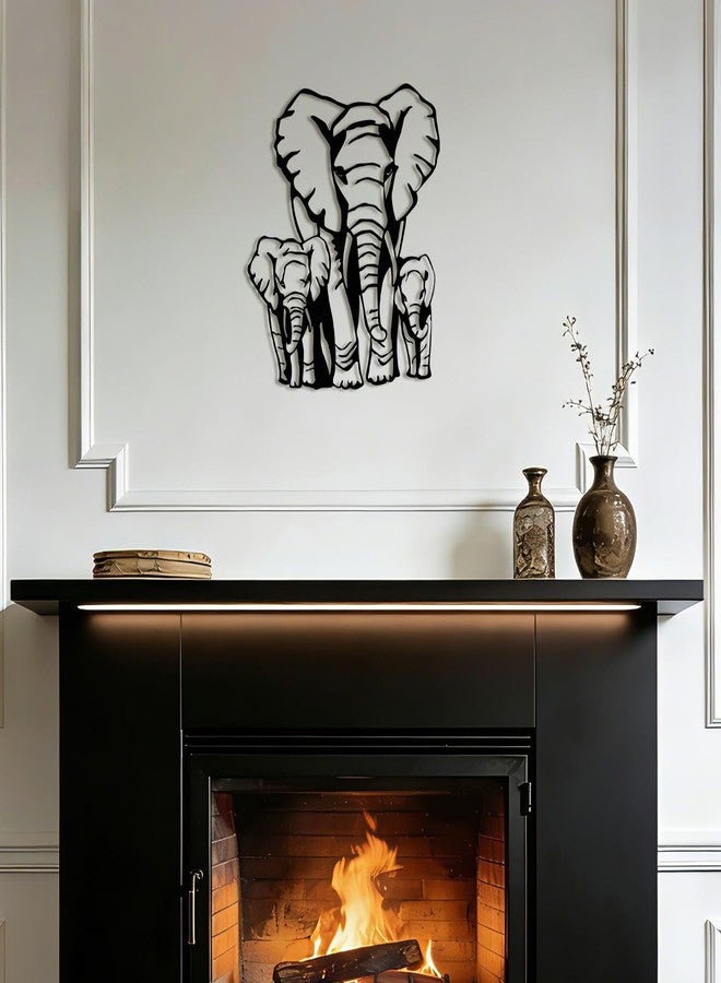 Maoerzai Elephant Family Metal Wall Art, Geometric Elephants Metal Sign, Modern African Metal Wall Decor for Living Room & Home (Black - Elephant Sign-3, 12 x 14 Inch) - Image 1
