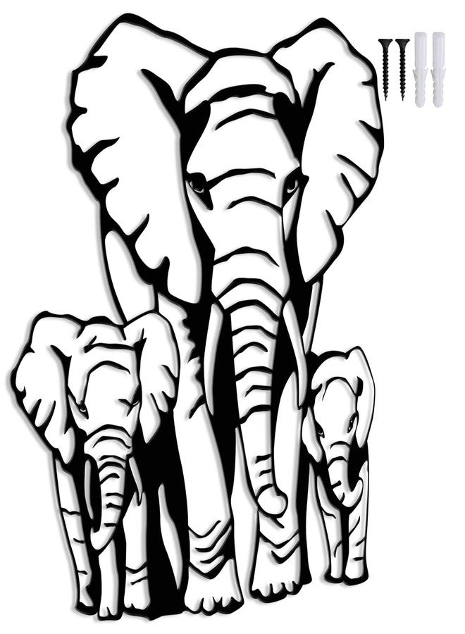 Maoerzai Elephant Family Metal Wall Art, Geometric Elephants Metal Sign, Modern African Metal Wall Decor for Living Room & Home (Black - Elephant Sign-3, 12 x 14 Inch) - Image 4