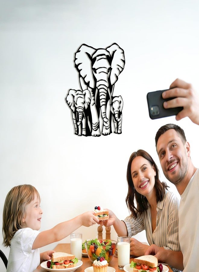 Maoerzai Elephant Family Metal Wall Art, Geometric Elephants Metal Sign, Modern African Metal Wall Decor for Living Room & Home (Black - Elephant Sign-3, 12 x 14 Inch) - Image 2