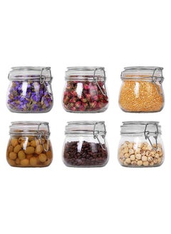 Mash 6 Pieces Clip Jar Big 25oz Glass Food Storage Jars with Airtight Clamp Lids, Air Tight 750ml Clear Preserving Seal Wide Mouth Containers with Wire Clips Fastening Large Kitchen Canisters  - Image 1