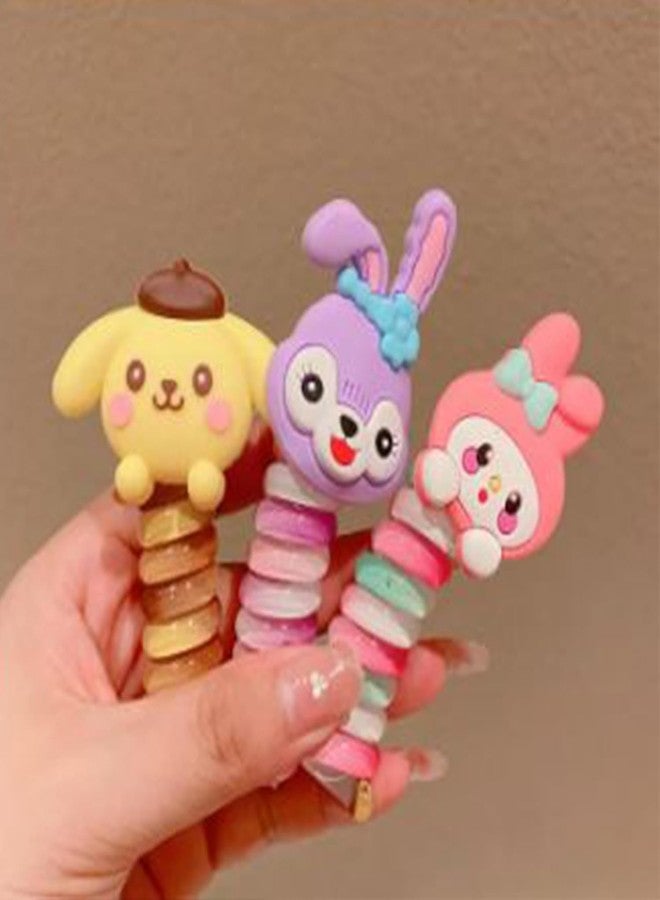 Hivata Spiral Rope Telephone Wire Korean Hair Rubber Bands (Pack of 6) Elastic for Girls Kids Braided Spiral Hair Ties Cute Cartoon Ponytail Maker Phone Cord Hair Accessories for Girls - Image 5