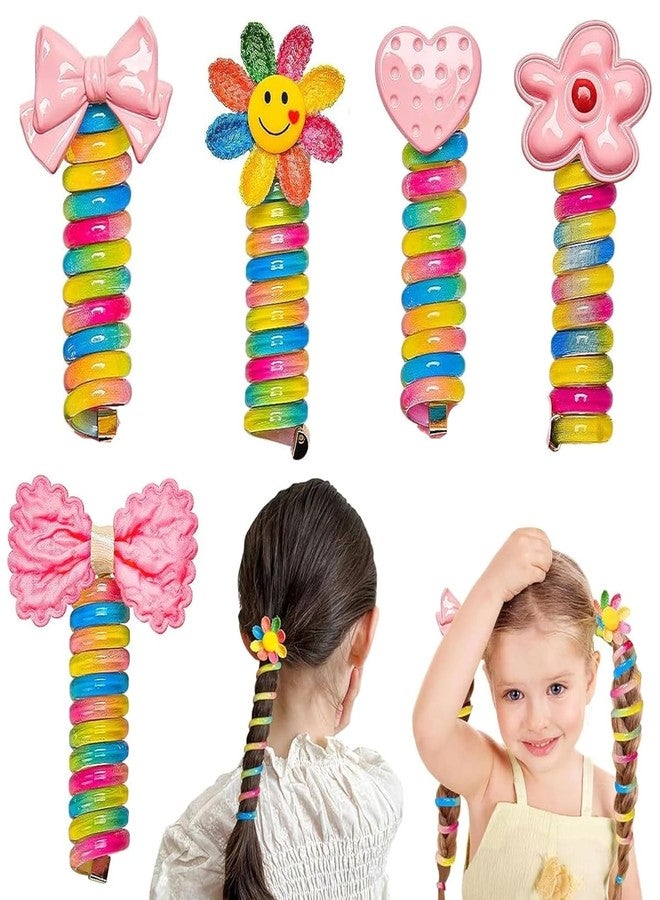 Hivata Spiral Rope Telephone Wire Korean Hair Rubber Bands (Pack of 6) Elastic for Girls Kids Braided Spiral Hair Ties Cute Cartoon Ponytail Maker Phone Cord Hair Accessories for Girls - Image 1