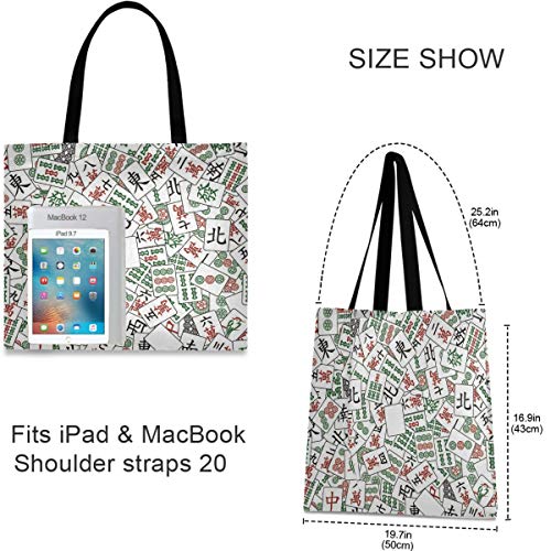 Visesunny Women's Large Canvas Tote Shoulder Bag - Chinese Mahjong Top Storage Handle Shopping Bag - Casual Reusable Tote for Beach, Travel, Groceries, Books - Image 2