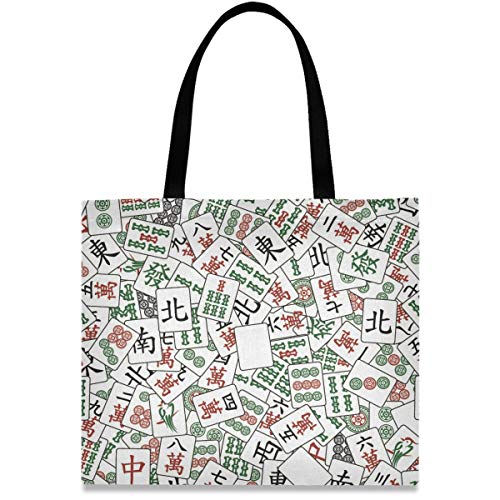 Visesunny Women's Large Canvas Tote Shoulder Bag - Chinese Mahjong Top Storage Handle Shopping Bag - Casual Reusable Tote for Beach, Travel, Groceries, Books - Image 1