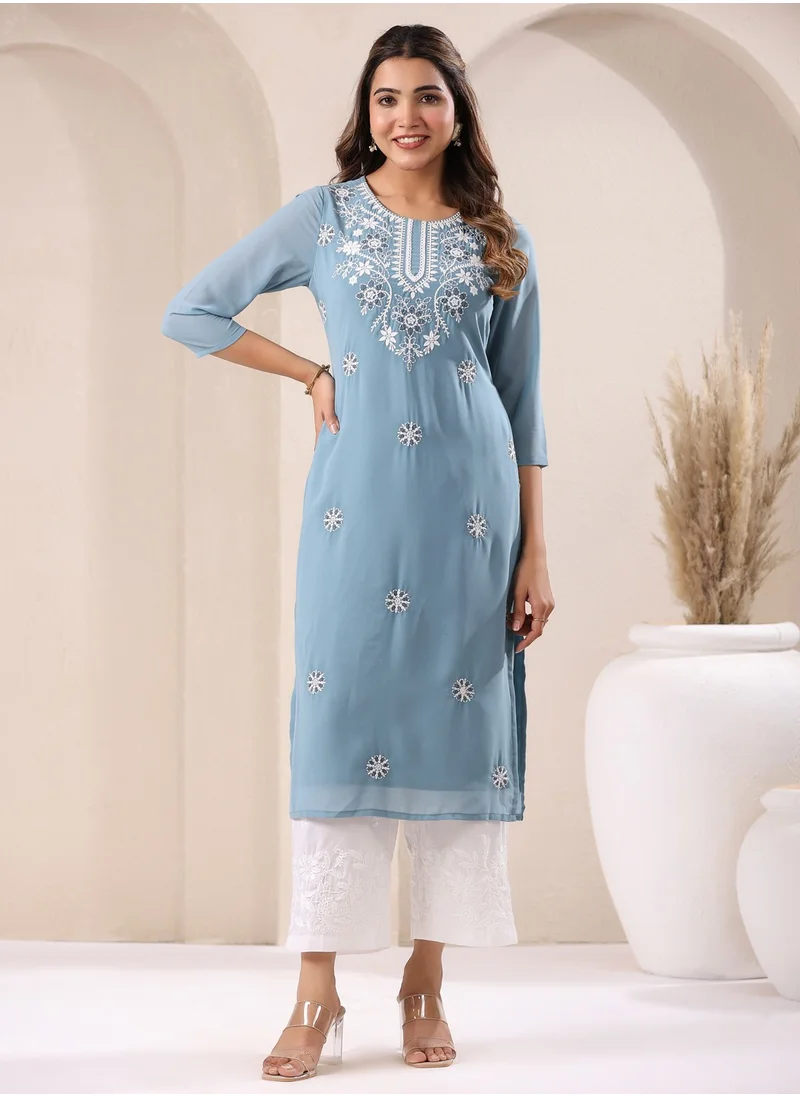 kolaba Blue Weightless Georgette Embroidred Kurta