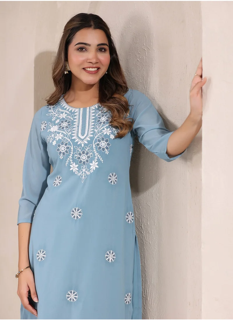 كولابا Blue Weightless Georgette Embroidred Kurta