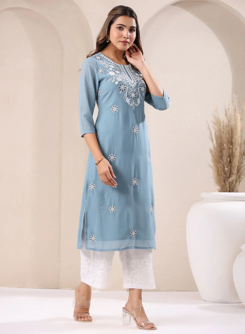 kolaba Blue Weightless Georgette Embroidred Kurta