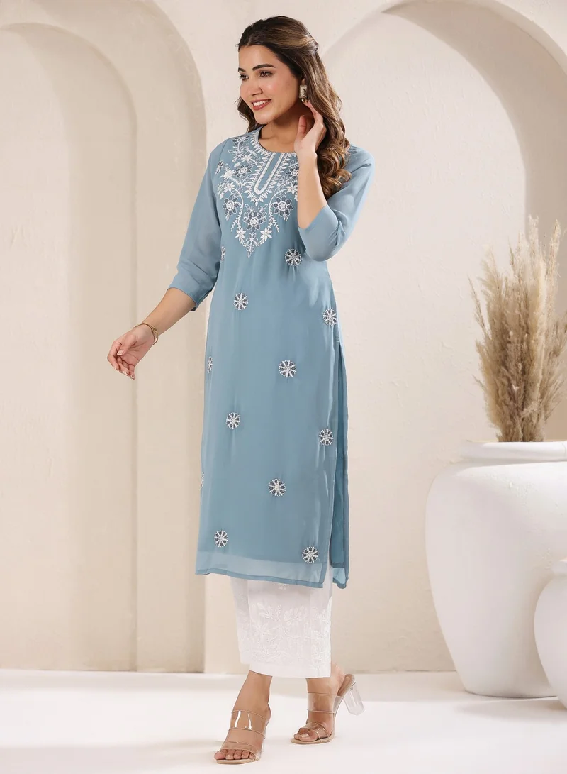 kolaba Blue Weightless Georgette Embroidred Kurta