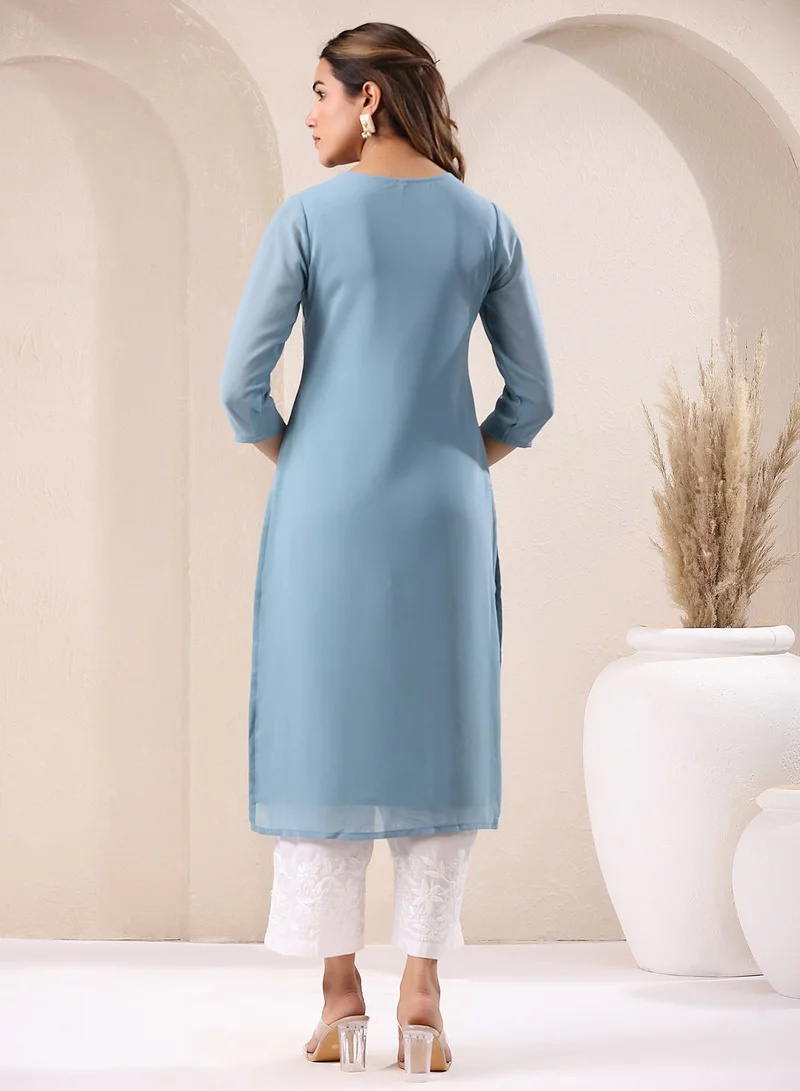 kolaba Blue Weightless Georgette Embroidred Kurta