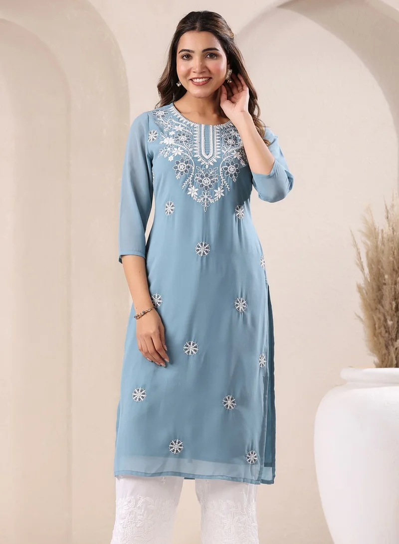 kolaba Blue Weightless Georgette Embroidred Kurta