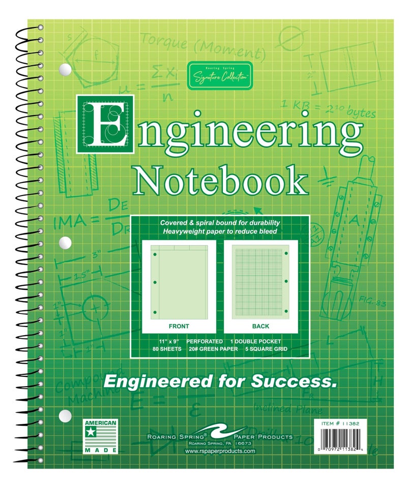 Roaring Spring Engineering Wirebound Spiral Notebook, 8.5"x11", 80 Sheets Per book, Heavy 20# Green Tinted Paper, Computation Pad, Proudly Made in The USA, Heavyweight Backer Board (Pack of 1) - Image 1